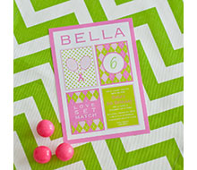 Preppy Tennis Birthday Party Printable Invitation - Pink Green